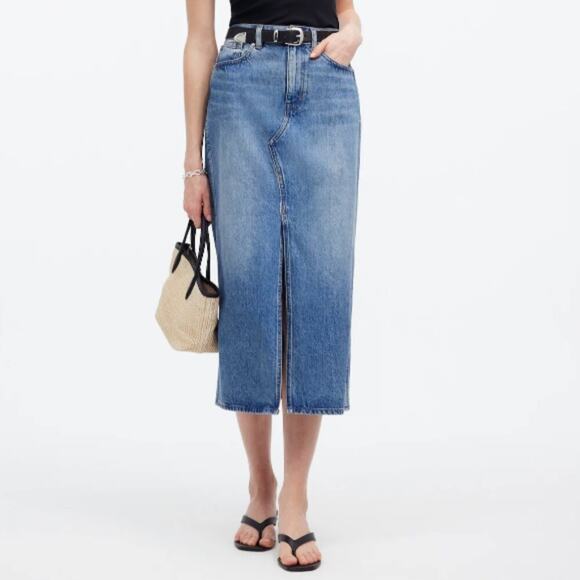 Madewell Skirt Womens Rilee Denim Midi‎ Enmore Wash 100% Cotton Size 33 NEW - Picture 1 of 9